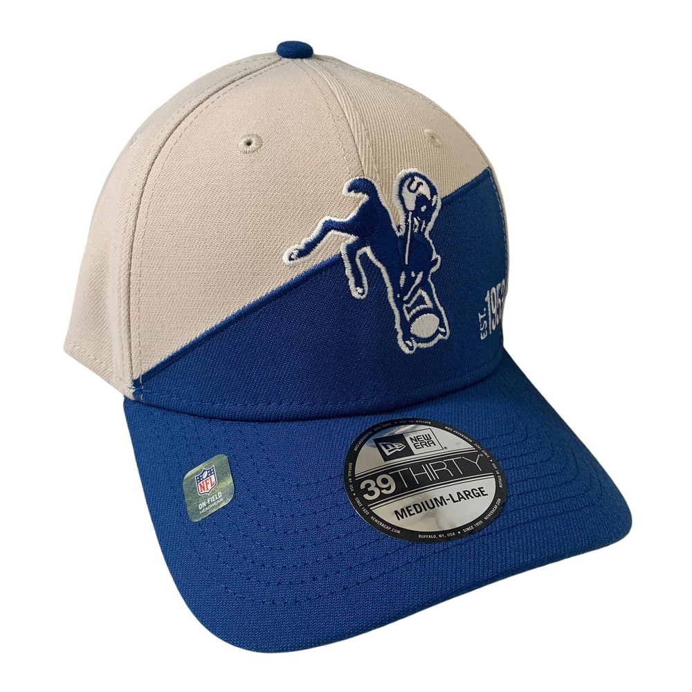 New Era Indianapolis Colts 39THIRTY NFL Retro Logo Blue FlexFit Hat Medium/Large